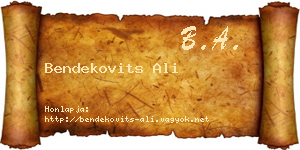 Bendekovits Ali névjegykártya